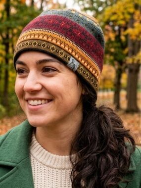 Turtle Fur Multicolor Striped Knit Beanie Merino wool Women's Winter Hat NWOT